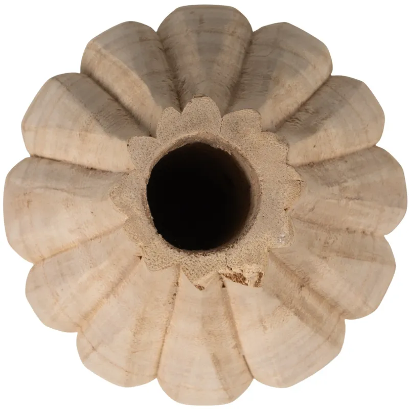 Decorative Carved Paulownia Wood Vase, Natural