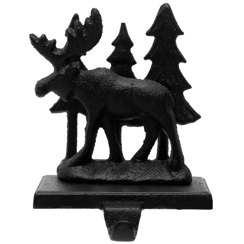 Cast Iron Moose Stocking Holder with Trees