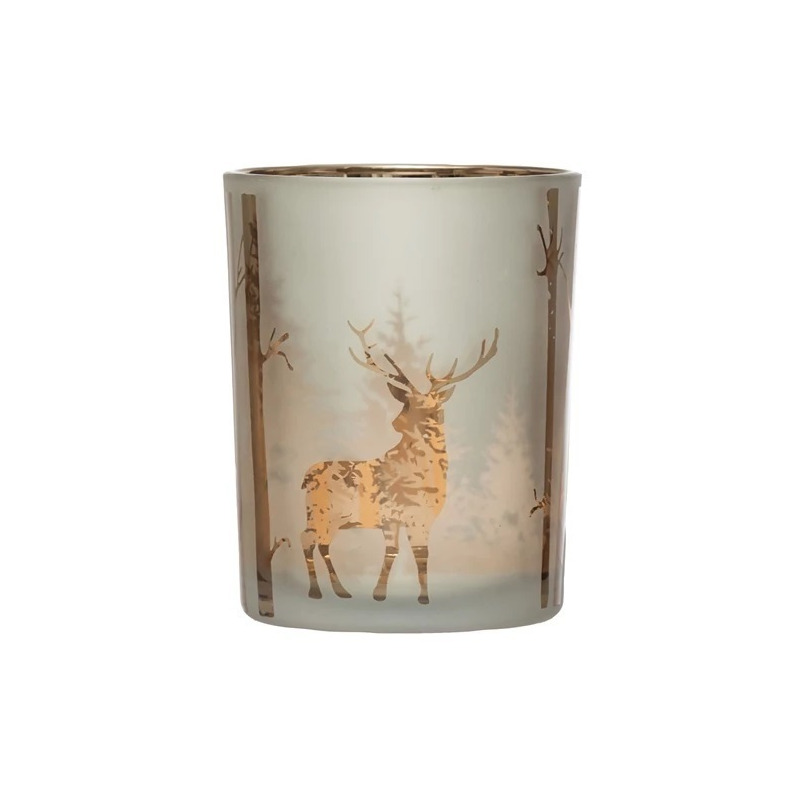 Mercury Glass Candle Holder with Laser Etched Scene