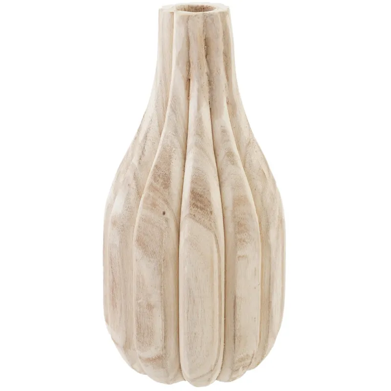 Decorative Carved Paulownia Wood Vase, Natural