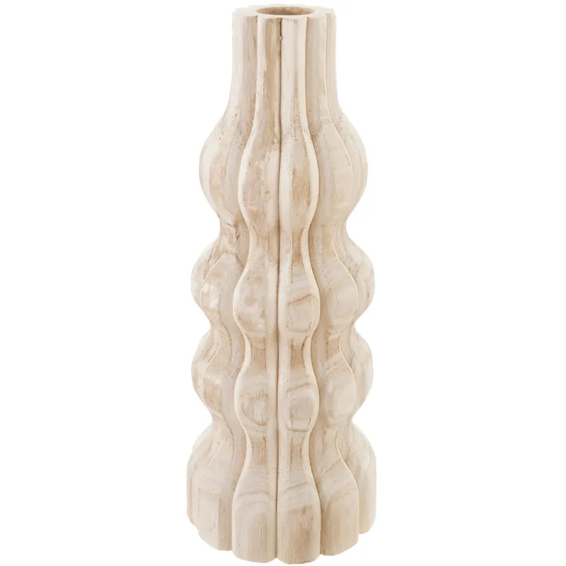 Decorative Carved Paulownia Wood Vase, Natural