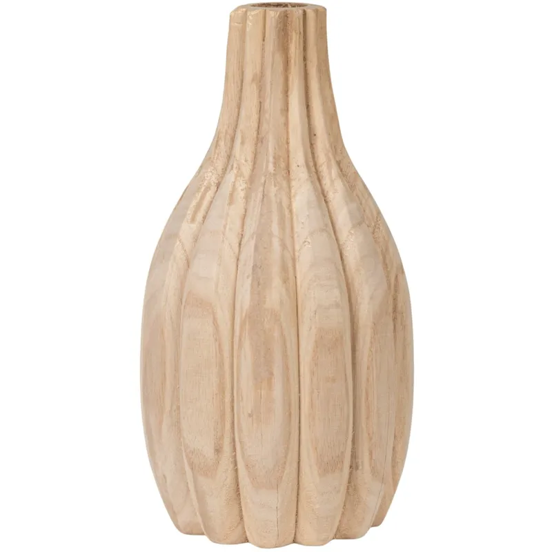 Decorative Carved Paulownia Wood Vase, Natural