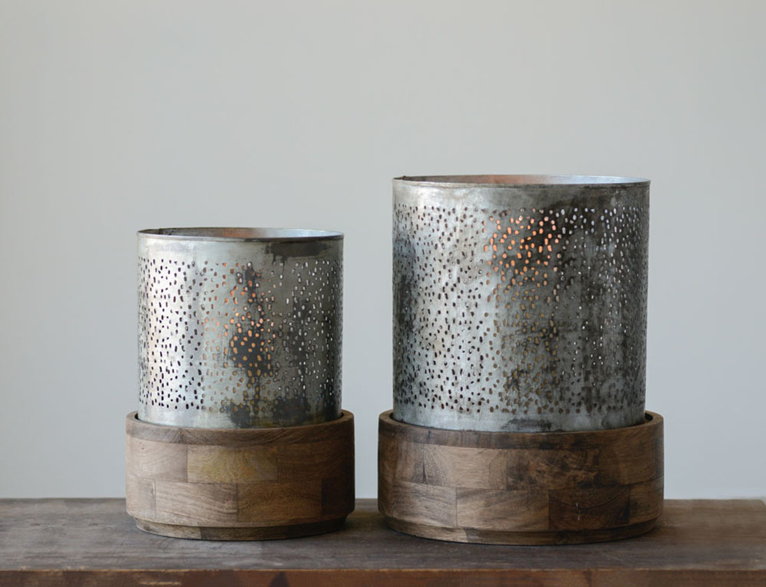 Metal Hurricane w/ Mango Wood Base DA6616 by Creative CoOp at Old