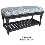 Abigail Grey Turned Leg Bench W/ Grey Floral Pattern Fabric