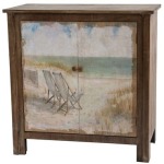 Gulf Breeze Rustic Wood Painted Canvas Beach Scene 2 Door Cabinet