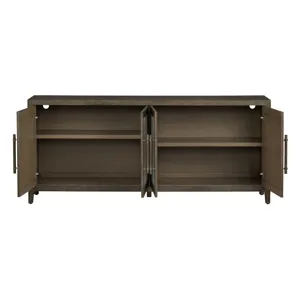 Deep Brown 4-door Rattan Media Credenza/sideboard