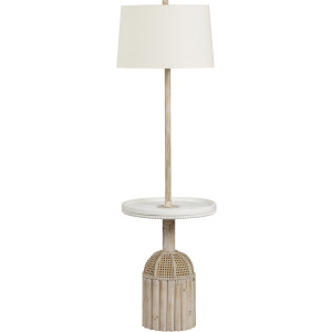 H Wood & Rattan Floor Lamp With Shade