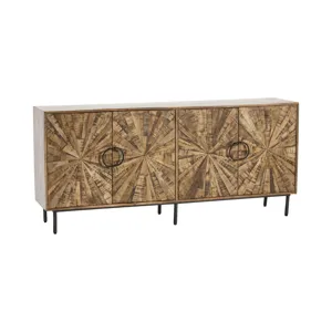 Warm Brown Solid Wood & Metal 4-door Media Credenza/sideboard