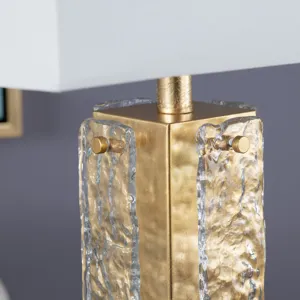 Set Of 2 Metal & Glass Table Lamp With Linen Shade