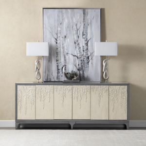 88 In. Blue Solid Wood 6 Door Media Credenza/sideboard