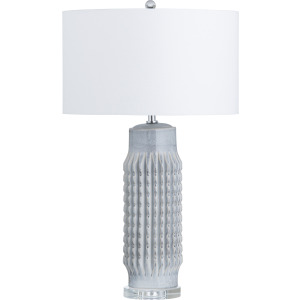 Set Of 2 Powdered Blue Ceramic Lamps With Crystal Bases