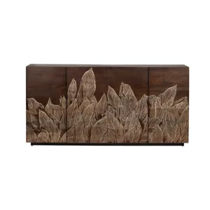 Rich Brown With Bana Leaves 4-door Media Credenza/sideboard
