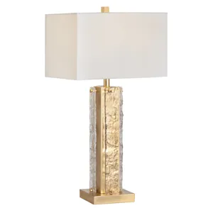 Set Of 2 Metal & Glass Table Lamp With Linen Shade