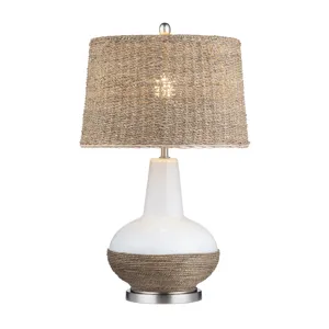 Ceramic & Rattan Table Lamp With Rattan Shade
