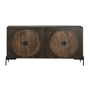 Solid Wood & Metal 4-door Media Credenza/sideboard