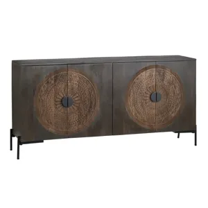 Solid Wood & Metal 4-door Media Credenza/sideboard
