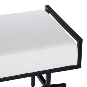 Upholstered White Accent Bench With Black Iron Frame