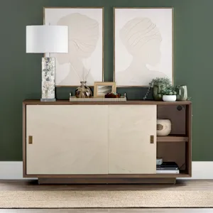 Natural Brown 2 Sliding Door Media Credenza/sideboard
