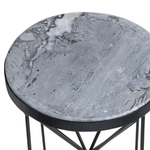 Grey Marble And Metal Round Accent/end Table