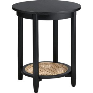 Round Mindi Wood And Rattan Black Accent Table