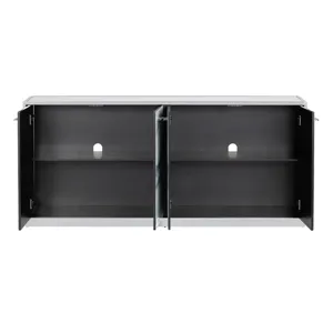 White And Gray Marble Inspired Reverse Painted Glass 4-door Media Credenza/sideboard