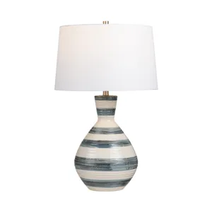 Striped Ceramic Table Lamp With Tapered Shade