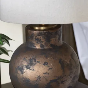 Ceramic And Metal Table Lamp With Oat Linen Shade