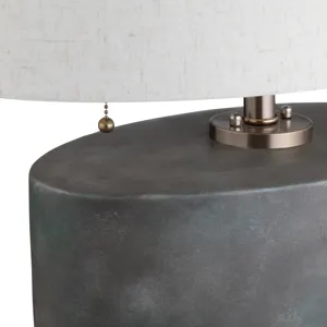 H Ceramic Table Lamp With Linen Shade