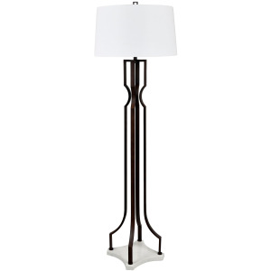 Aged Bronze Metal And Marble Floor Lamp With Linen Shade