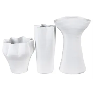 Fenwick Vases 3-piece Modern Sculpted Matte White Vase Set