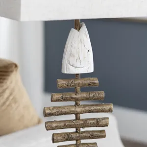 Resin Table Lamp With Coastal Fish Design And Linen Shade
