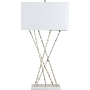 Metal Bamboo Shoots And Marble Table Lamp With Linen Shade