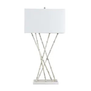 Metal Bamboo Shoots And Marble Table Lamp With Linen Shade