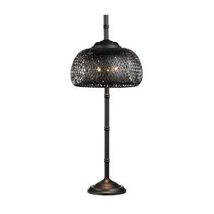 Black Metal Buffet Lamp With Rattan Shade
