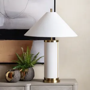 Set Of 2 Metal Table Lamp With Linen Shade