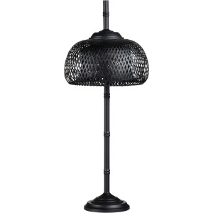 Black Metal Buffet Lamp With Rattan Shade