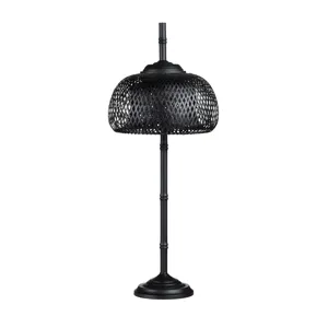 Black Metal Buffet Lamp With Rattan Shade