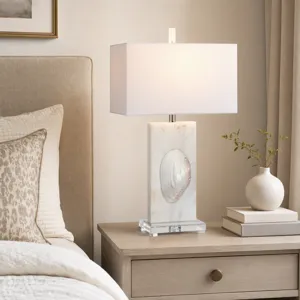 White Polished Crystal Table Lamp With White Linen Shade