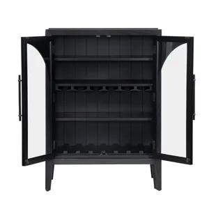 Black 2 Door Arched Glass Door Tall Wine Cabinet