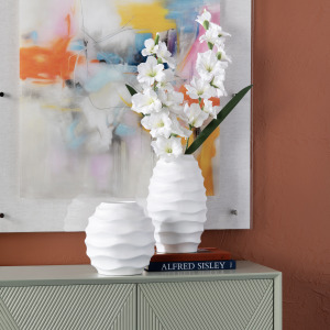 Textured White Ceramic Vase Set Of 2