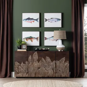 Rich Brown With Bana Leaves 4-door Media Credenza/sideboard