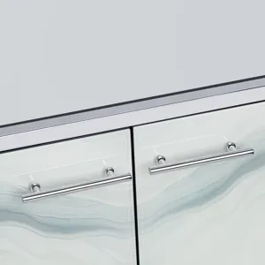 White And Gray Marble Inspired Reverse Painted Glass 4-door Media Credenza/sideboard