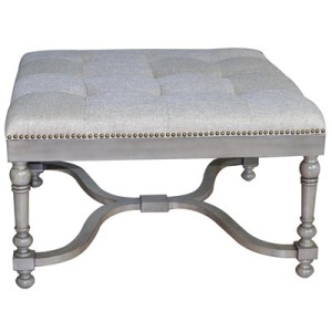 Baroque Linen Ottoman W/ Nailhead Trim