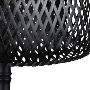 Black Metal Buffet Lamp With Rattan Shade