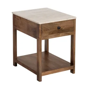 Solid Mango And Travertine 1 Drawer Accent/end Table