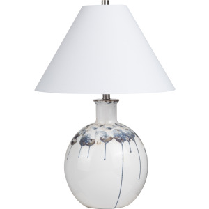 Blue And White Ceramic Table Lamp With Empire Shade And Rotary Switch.