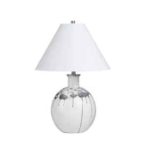 Blue And White Ceramic Table Lamp With Empire Shade And Rotary Switch.