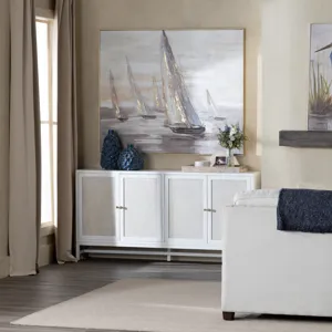 White-washed And Cream 4-door Media Credenza/sideboard