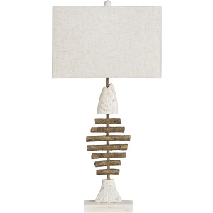 Resin Table Lamp With Coastal Fish Design And Linen Shade