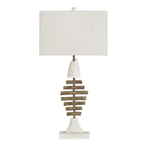 Resin Table Lamp With Coastal Fish Design And Linen Shade